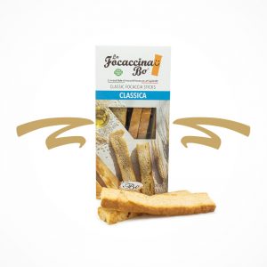 Die Focaccina Sticks werden aus klassischer, handgemachter Focaccia mit Reisöl und ohne Schmalz hergestellt. Die sorgfältig ausgewählten Zutaten und die Produktion nach Piemontese Tradition machen die Focaccina Sticks zum unverfälschten und schmackhaften Snack-Erlebnis